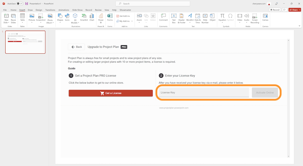 How to activate Project Plan license in PowerPoint (3/3)