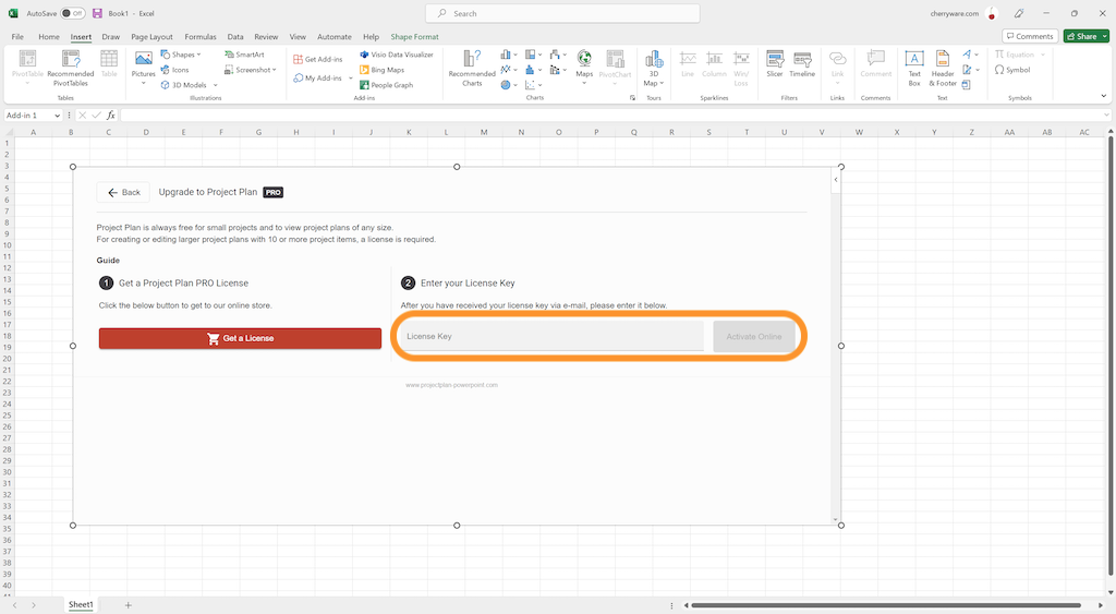 How to activate Project Plan license in Excel (3/3)
